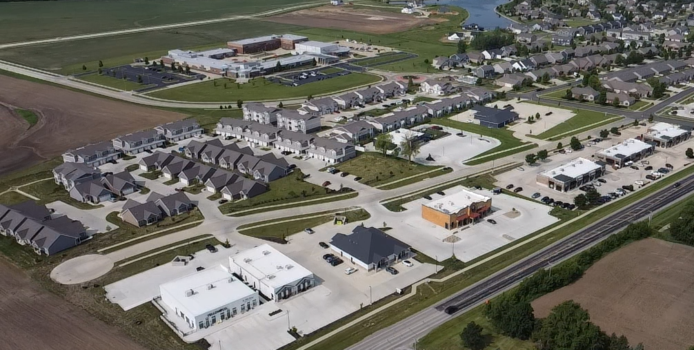 Aerial view of green field development site — Central Illinois